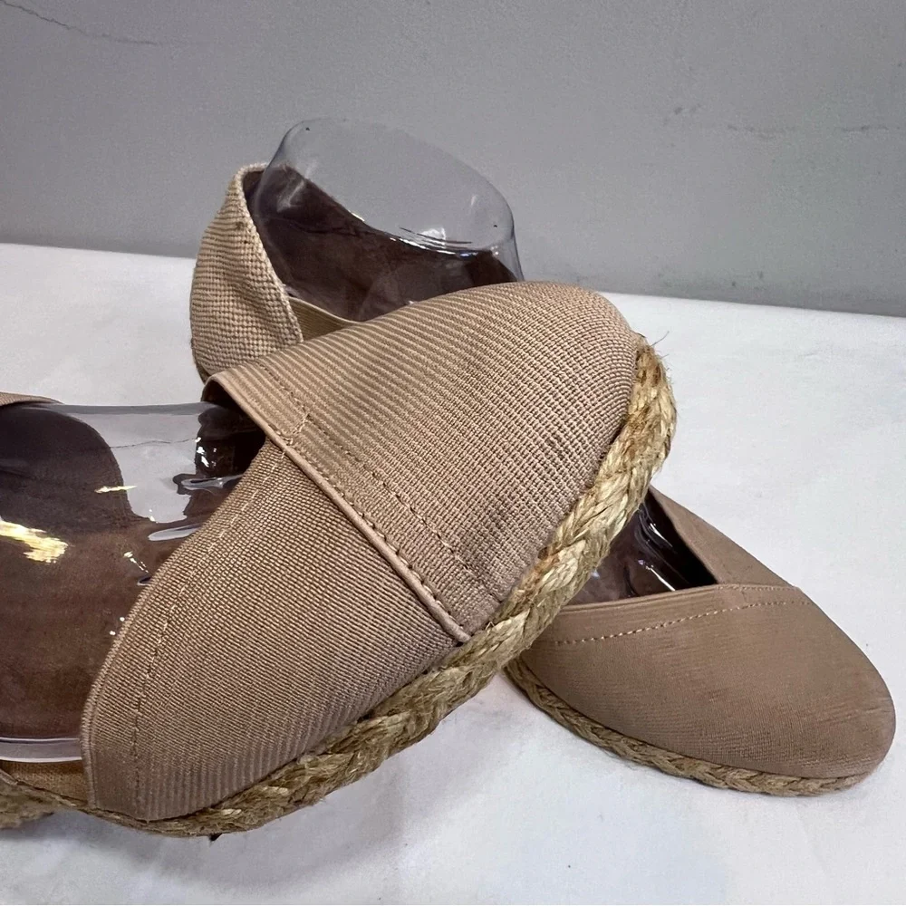 Ralph Lauren Collins tan elastic cross strap espadrille wedge dress shoes 9.